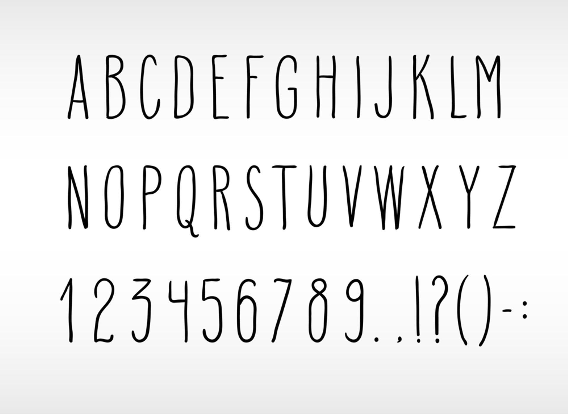 Een font met losse letters. Vrijwel alle 'dwarslijntjes' in bijvoorbeeld de B, K, en Y staan op