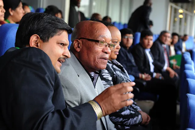 (Photo: The New Age Board Chairman Atul Gupta and President Jacob Zuma and the First Lady MaNtuli Zuma). President Jacob Zuma at  the Bidvest Wanderers Stadium for the T20  match between  South Africa and India. South Africa. 30/03/2012.